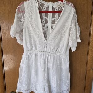 Urban Outfitters White Lace Jumpsuit